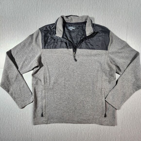 Eddie Bauer Mens Large 1/4 Zip Long Sleeve Pullover Gray Pockets Sweater - Picture 1 of 10